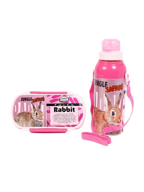 jewel plastic lunch box and water bottle set for kids - jungle safari deluxe set, rabbit print - 15852741 - Very Small Image - 1