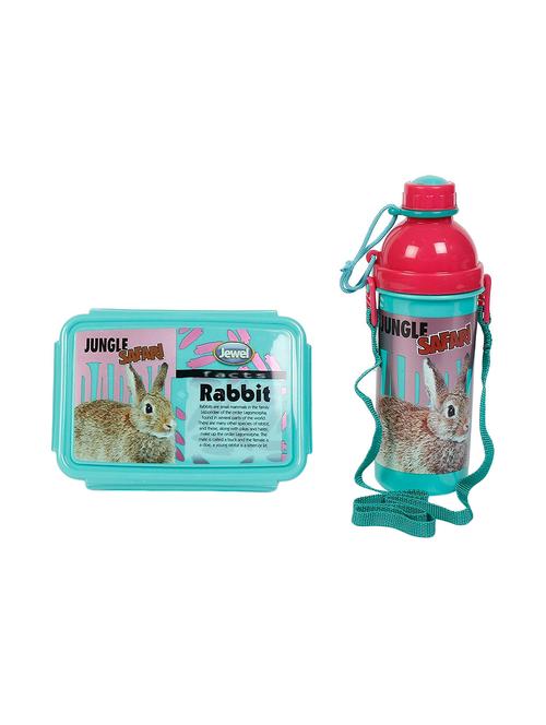 jayco plastic lunch box and water bottle set for kids - jungle safari big set, rabbit print - 15852746 - Very Small Image - 1