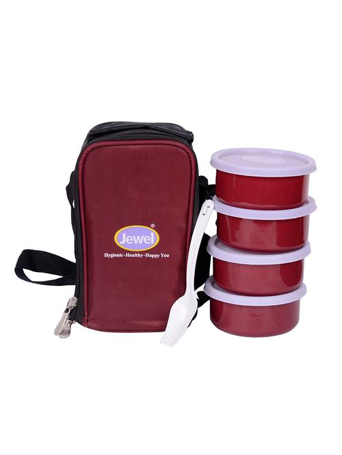 jewel luncheon 4 plastic lunch box with bag for men and women, maroon - 15852980 - Very Small Image - 1