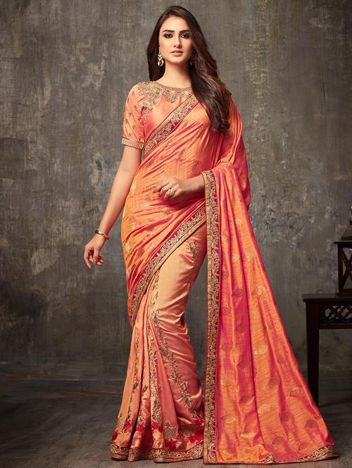 embroidered silk saree with blouse - 15853543 - Very Small Image - 1