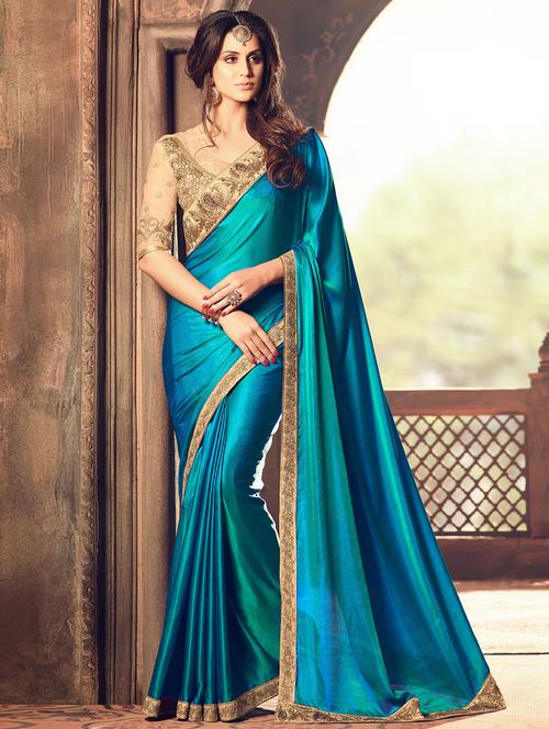 contrast border embroidered saree with blouse - 15853620 - Very Small Image - 1