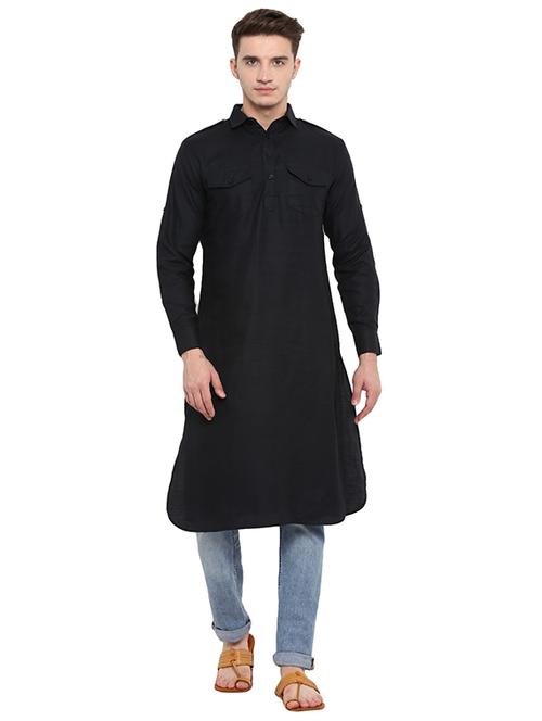 black cotton pathani ethnic wear set - 15853860 - Very Small Image - 1