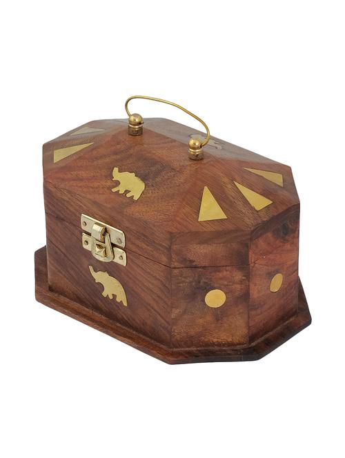 desi karigar wooden jewellery box with embossed brass elephant - 15854333 - Very Small Image - 1