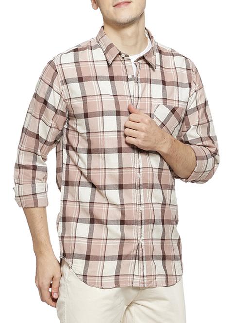 beige checkered casual shirt - 15854373 - Very Small Image - 1
