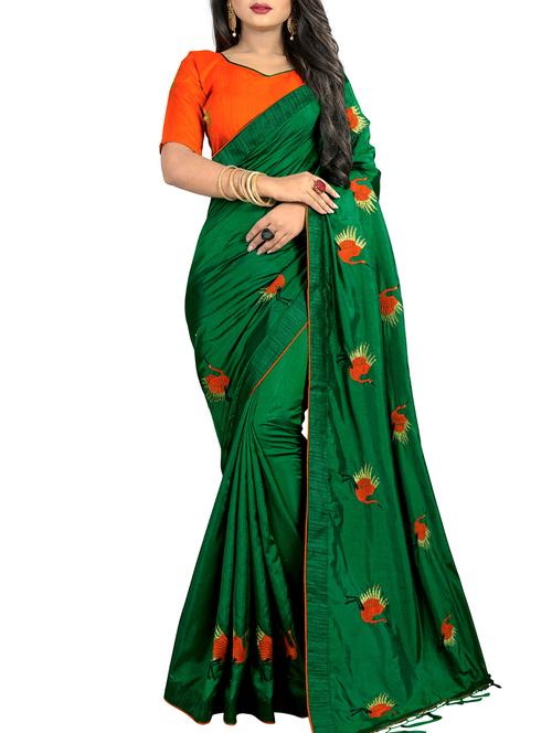 conversational embroidered bottle green saree with blouse - 15854406 - Very Small Image - 1