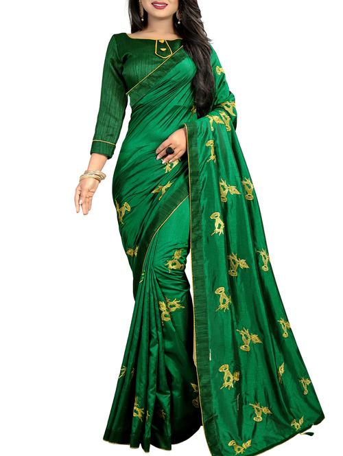 conversational embroidered bottle green saree with blouse - 15854411 - Very Small Image - 1