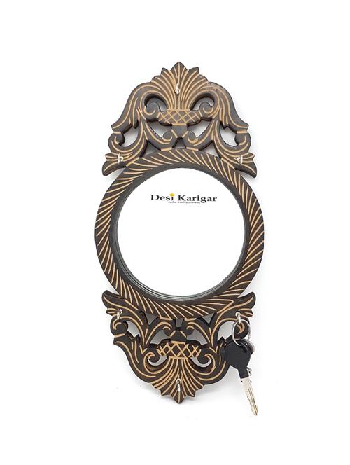 wooden key holder with mirror handicraft design - 15854562 - Very Small Image - 1