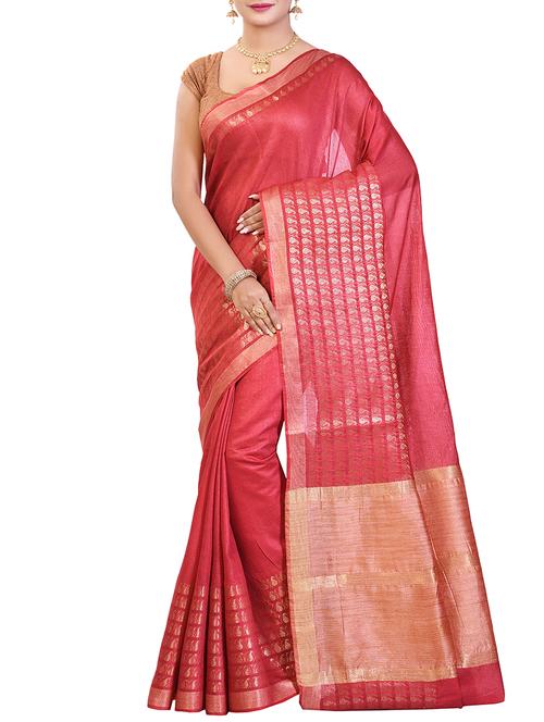 paisley zari border linen woven saree with blouse - 15855819 - Very Small Image - 1