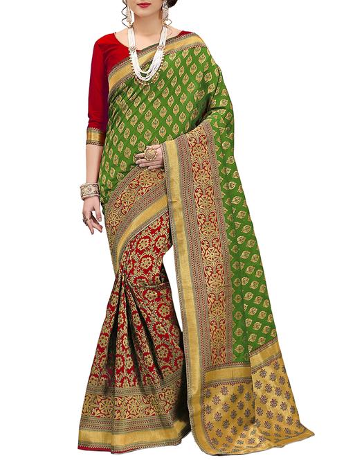 half & half zari banarasi saree with blouse - 15856007 - Very Small Image - 1