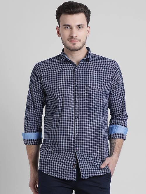 navy blue checkered casual shirt - 15856302 - Very Small Image - 1