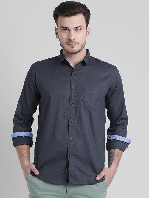 navy blue solid casual shirt - 15856334 - Very Small Image - 1