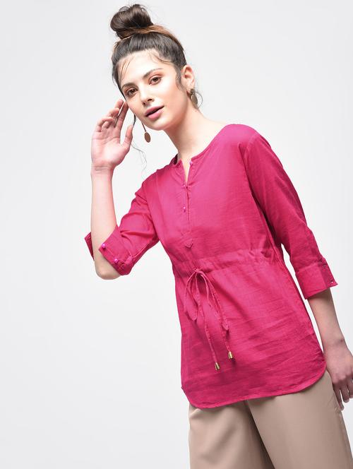 drawstring detail henley top - 15857064 - Very Small Image - 1