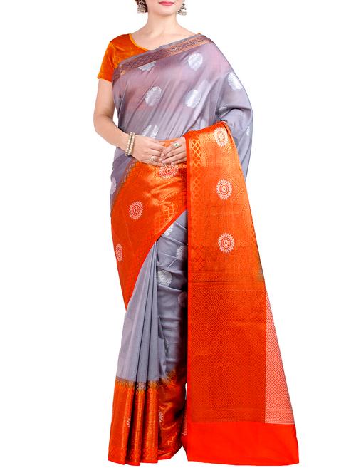 contrast zari border banarasi saree with blouse - 15858467 - Very Small Image - 1