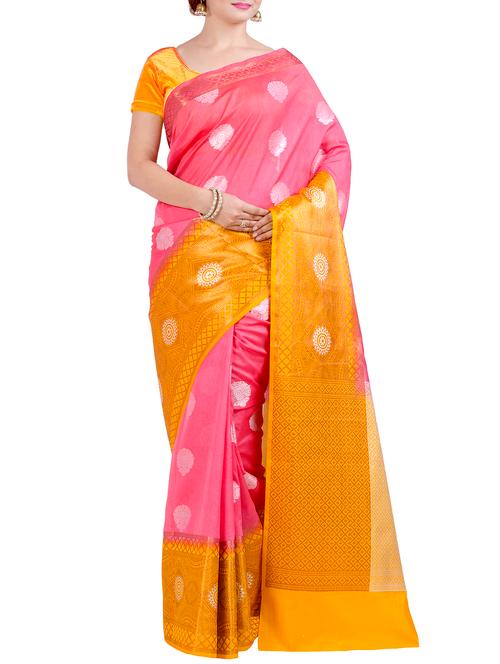 contrast zari border banarasi saree with blouse - 15858469 - Very Small Image - 1