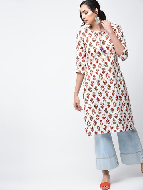 printed straight kurta with tassels - 15858517 - Very Small Image - 1