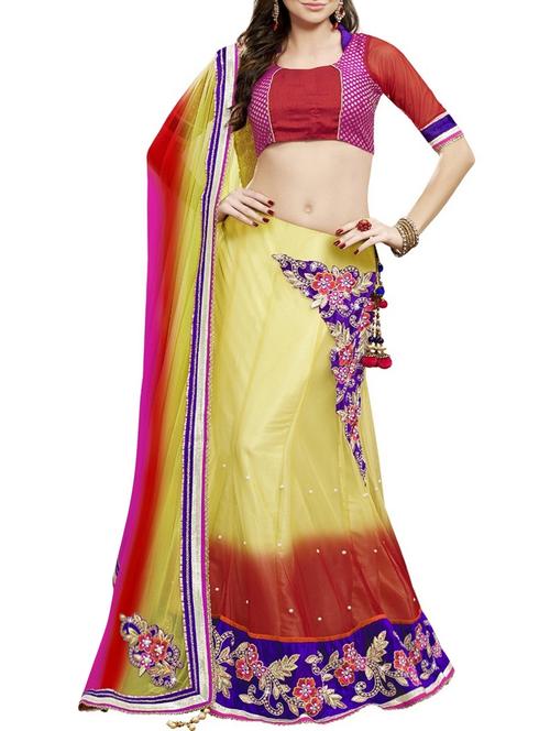 floral patchwork ombre lehenga saree with blouse - 15860034 - Very Small Image - 1