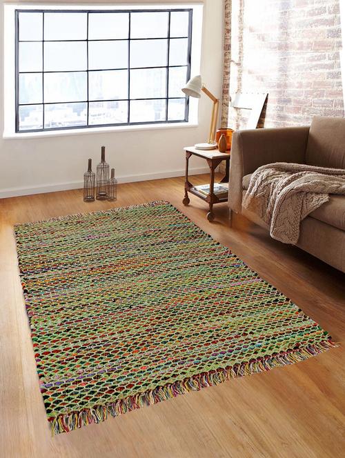 romee geometric cotton dhurrie - 48"x72", green and multicolour - 15860345 - Very Small Image - 1