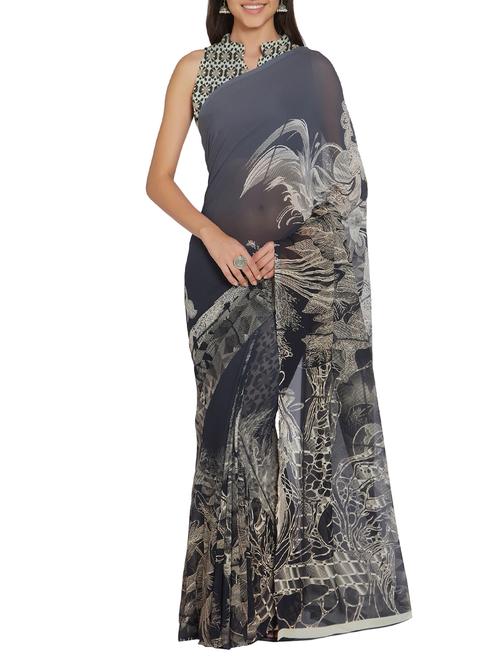 abstract printed saree with blouse - 15860616 - Very Small Image - 1