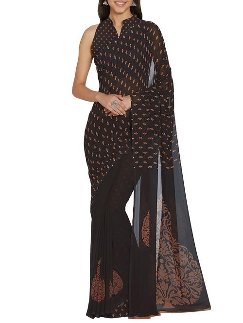 ethnic motif printed saree with blouse - 15860633 - Very Small Image - 1
