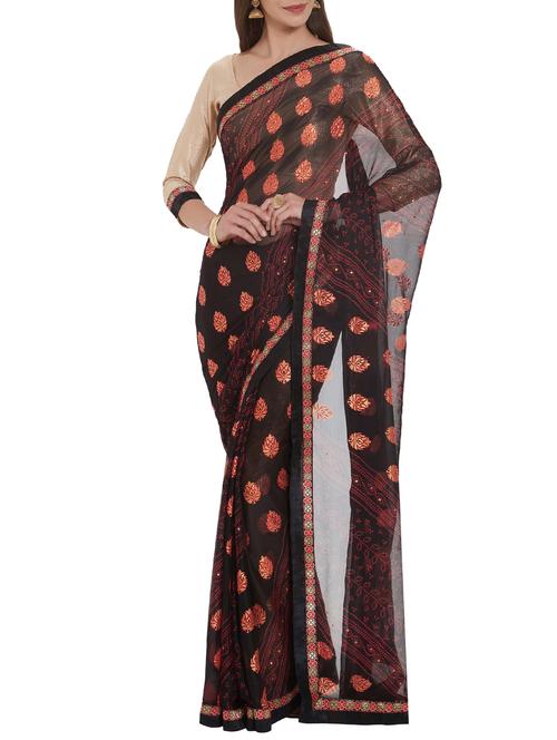 ethnic motif printed saree with blouse - 15860803 - Very Small Image - 1