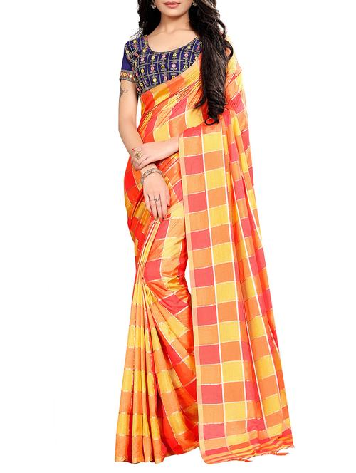 tonal shades checkered woven saree - 15861426 - Very Small Image - 1