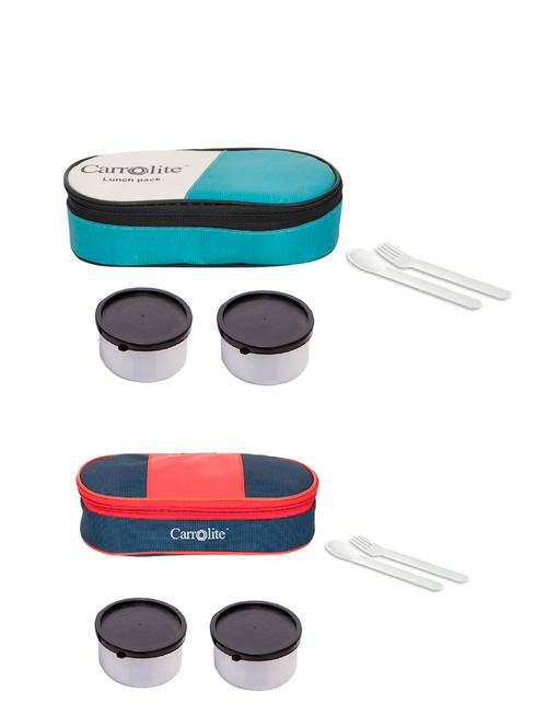 combo 2 in 1 green + royal red-blue plastic black dabbi lunchbox - 15861778 - Very Small Image - 1