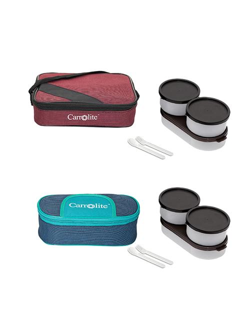 combo metro maroon + solace blue-green black dabbi lunchbox plastic - 15861879 - Very Small Image - 1