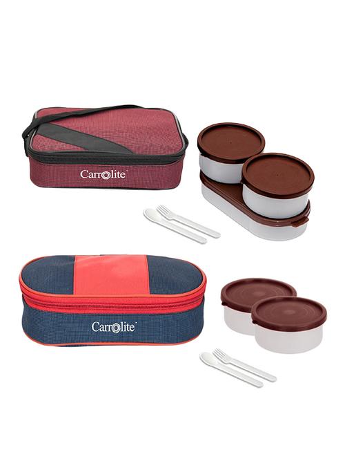 combo metro maroon + royal red-blue brown dabbi plastic lunchbox - 15861929 - Very Small Image - 1