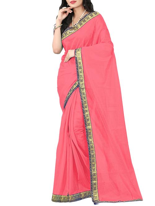 zari lace border pink saree with blouse - 15862365 - Very Small Image - 1