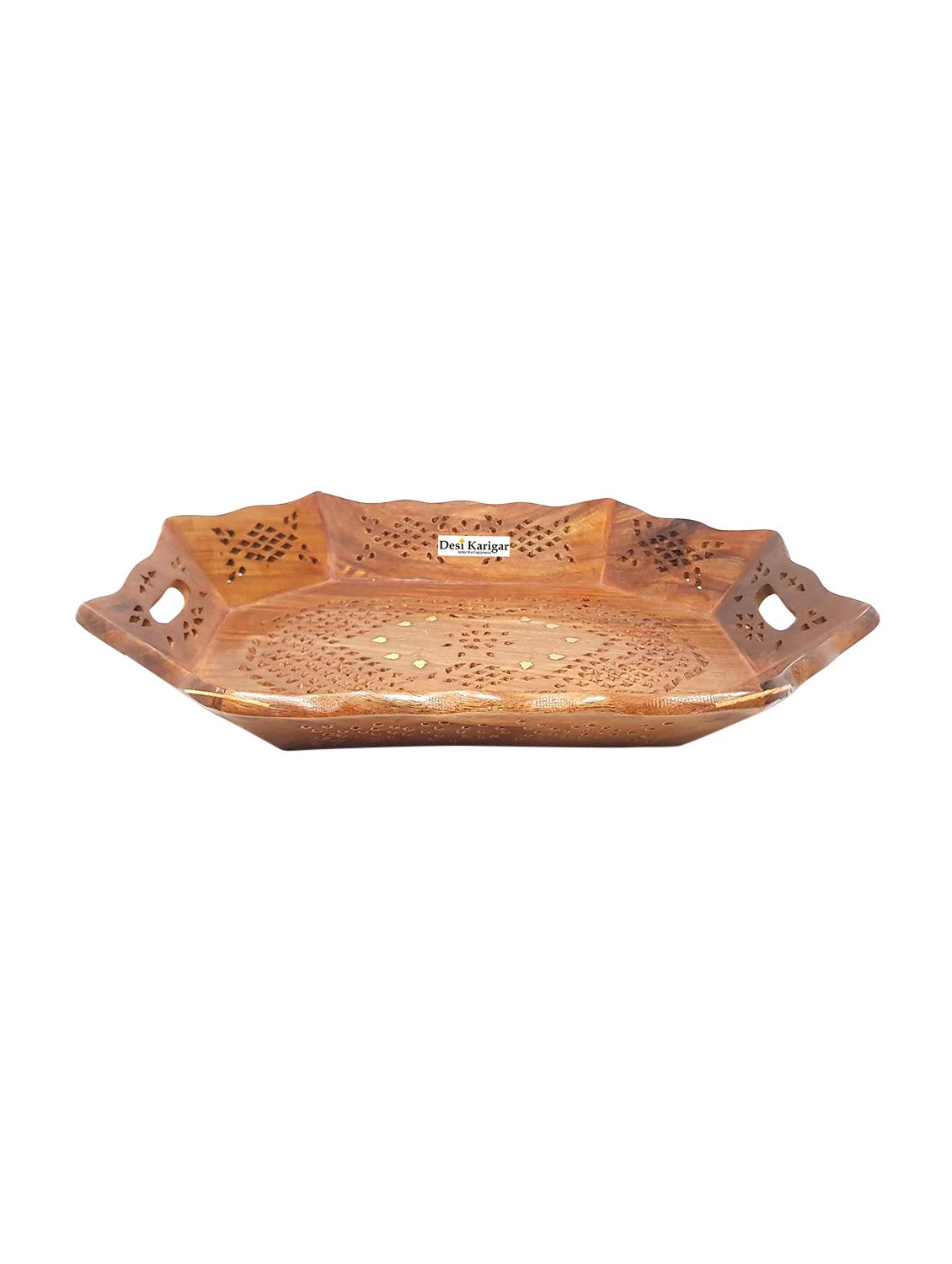 desi karigar tray serving fruit home kitchen wooden fancy decor wood gift basket tray - 15863315 - Zoom Image - 2