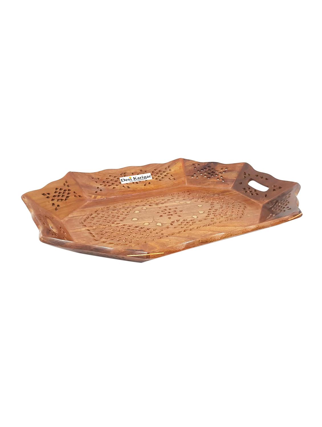 desi karigar tray serving fruit home kitchen wooden fancy decor wood gift basket tray - 15863315 - Standard Image - 3