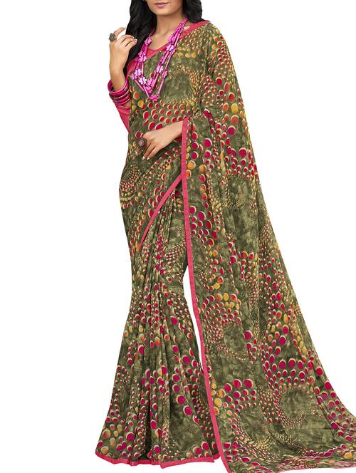 polka dots printed green saree with blouse - 15864704 - Very Small Image - 1