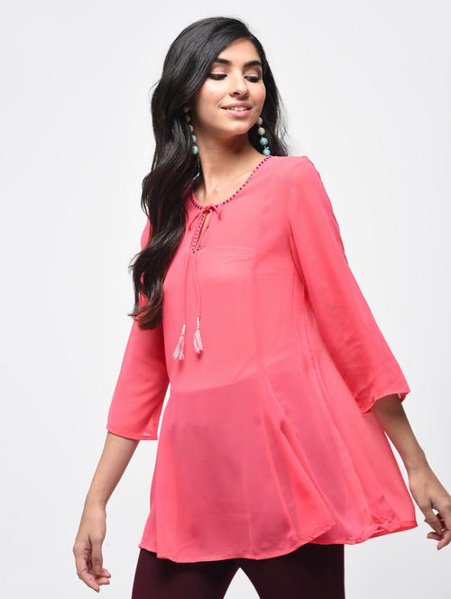 embellished tie up neck tunic - 15866278 - Very Small Image - 1