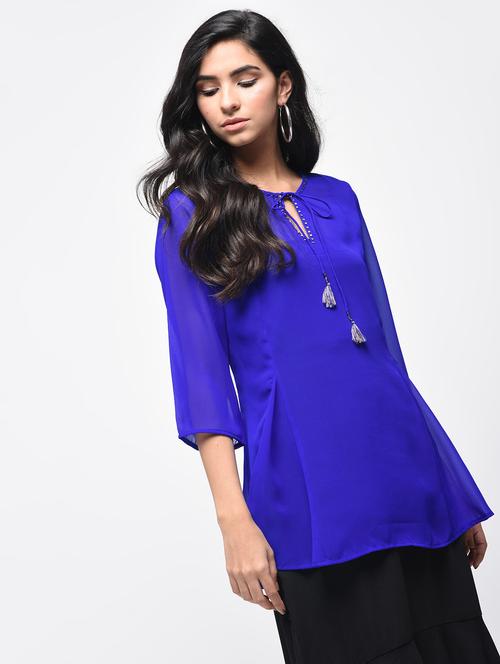 embellished tie up neck tunic - 15866280 - Very Small Image - 1