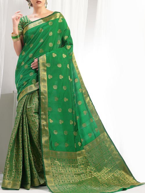 half & half zari green tussar saree - 15867181 - Very Small Image - 1
