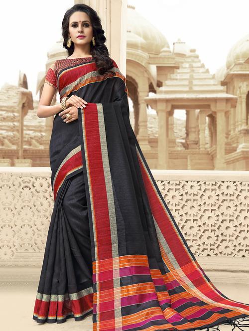 solid woven saree with blouse - 15867212 - Very Small Image - 1