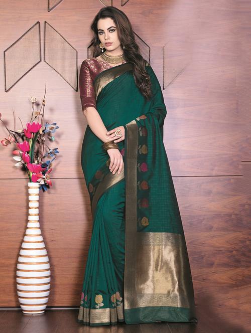 jacquard woven saree with blouse - 15867246 - Very Small Image - 1
