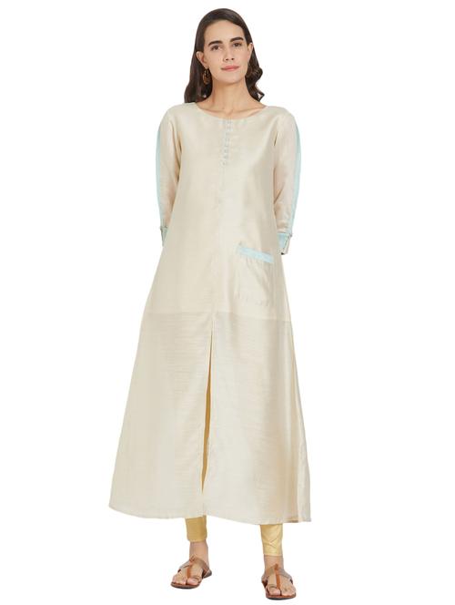 a-line silk solid kurta - 15867729 - Very Small Image - 1