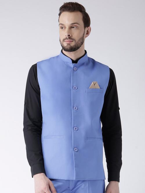 blue solid nehru jacket - 15867888 - Very Small Image - 1