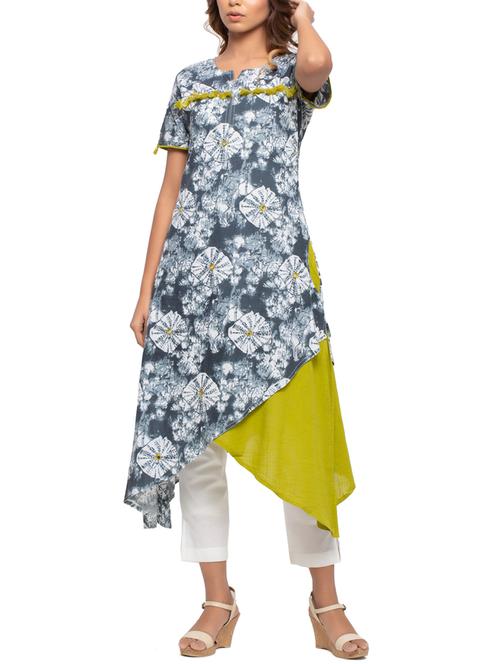 asymmetric printed kurta with tassels - 15868190 - Very Small Image - 1