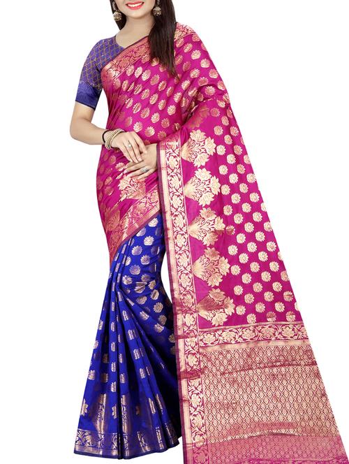 half and half floral zari banarasi saree with blouse - 15870140 - Very Small Image - 1