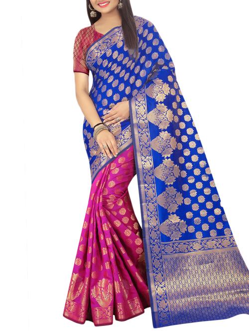 half and half floral zari banarasi saree with blouse - 15870142 - Very Small Image - 1