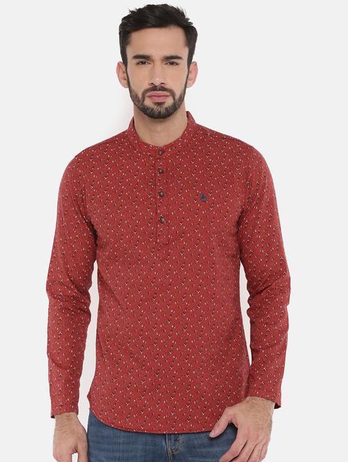 red cotton short kurta - 15870896 - Very Small Image - 1