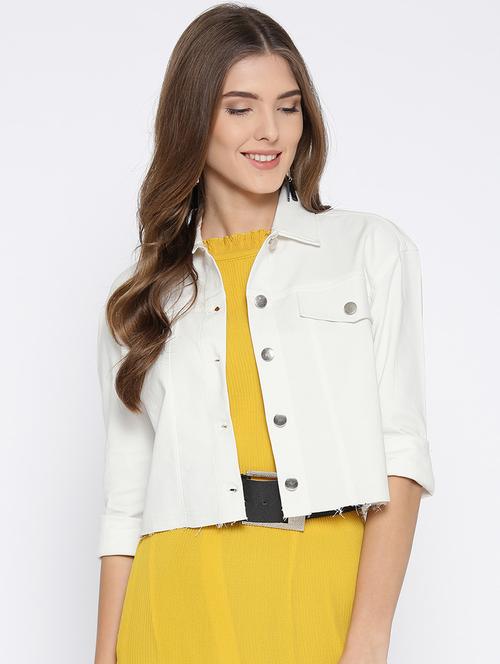 raw edge button up denim jacket - 15872326 - Very Small Image - 1