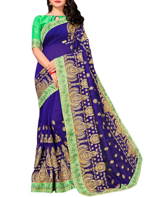 royal blue embroidered saree with blouse - 15873172 - Very Small Image - 1