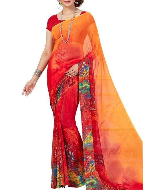 abstract printed orange saree with blouse - 15874891 - Very Small Image - 1
