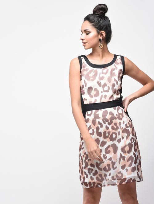 contrast paneled animal print dress - 15874945 - Very Small Image - 1
