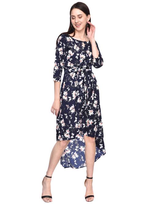 boat neck floral high low dress - 15875144 - Very Small Image - 1