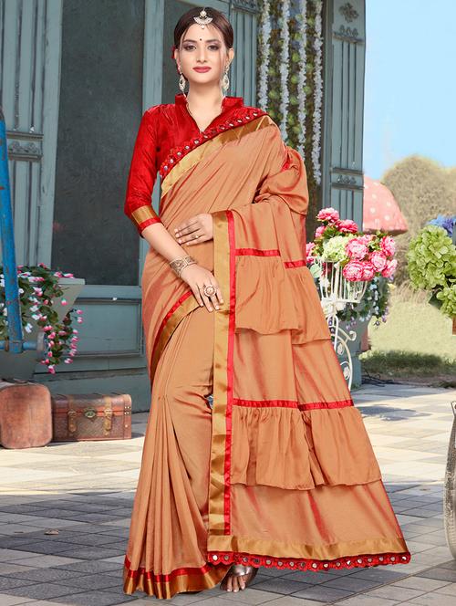 ruffle pallu brown fusion saree with blouse - 15875582 - Very Small Image - 1