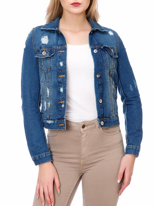 distressed denim jacket - 15878603 - Very Small Image - 1